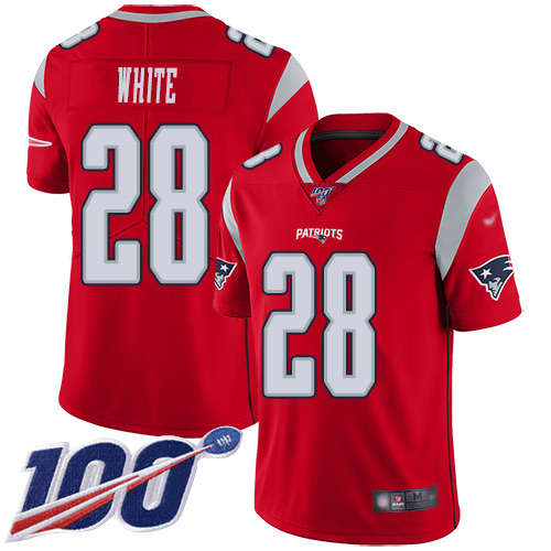 New England Patriots Football #28 100th Season Inverted Legend Limited Red Men James White NFL Jersey->women nfl jersey->Women Jersey